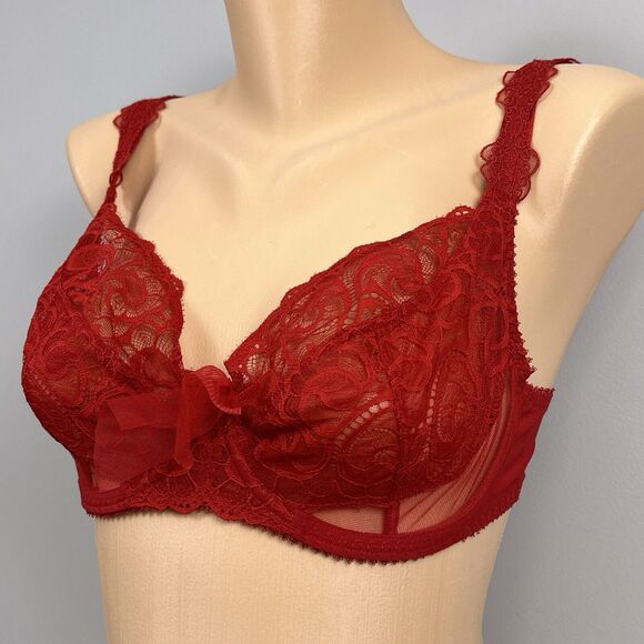 Maison Lejaby Elixir Theodora 3 Part Underwire Bra Red US Size 32E G71333 Lace - Picture 2 of 11